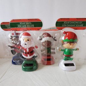 Five Solar Bobbleheads  Christmas Dancing Santa Reindeer Elf Figures Snowman